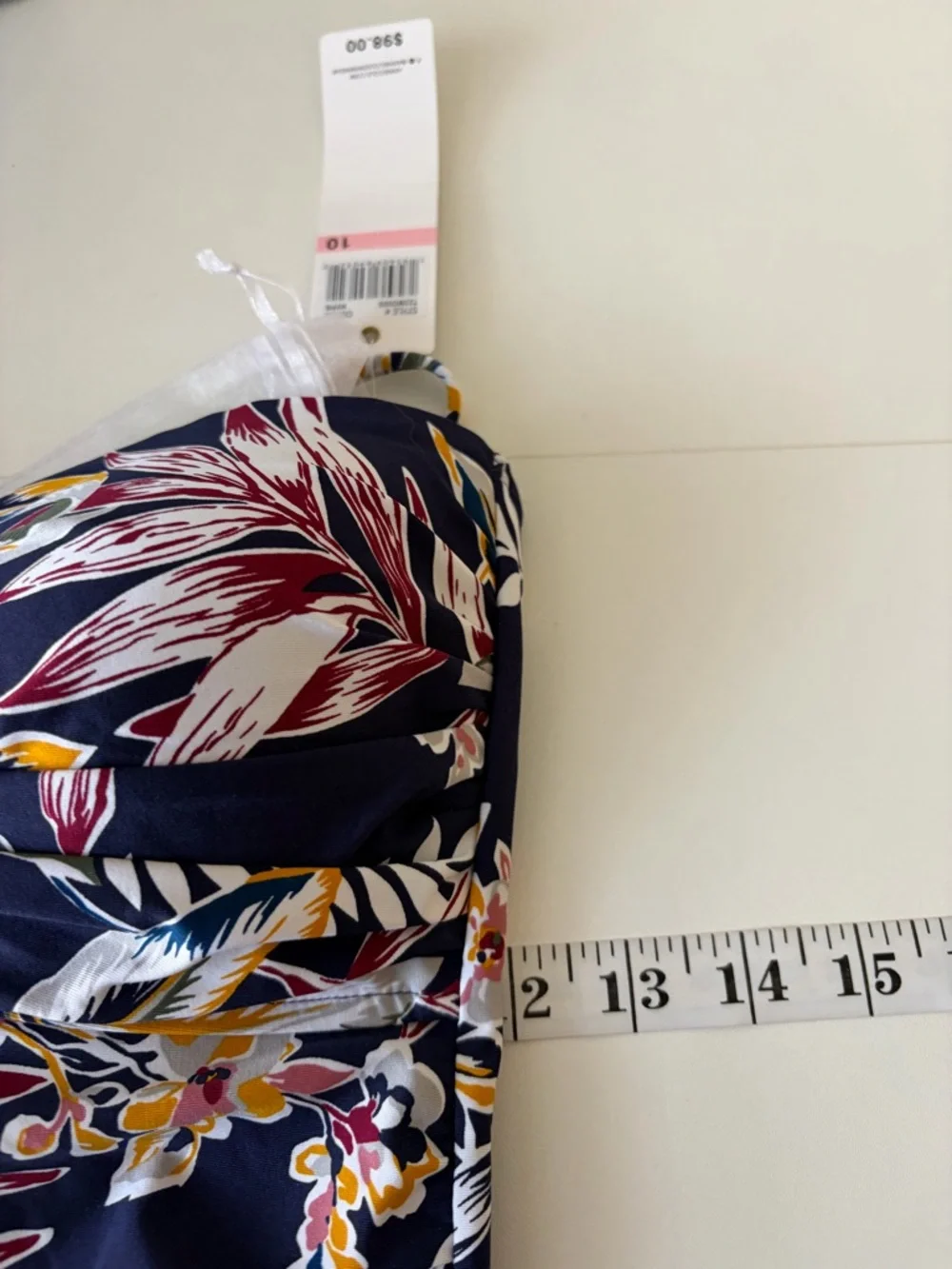 NWT Anne Cole Navy One-Piece Halter Neck Tropical Print Swimsuit (10) Vacation